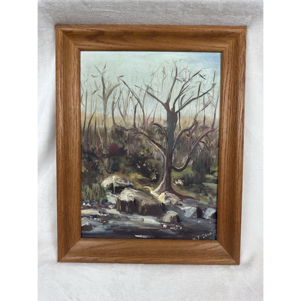 VTG Antique Signed Original Framed Oil Painting Impressionist Forest Landscape